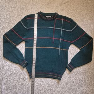 City Streets Men's Teal and Red Striped Crewneck Sweater